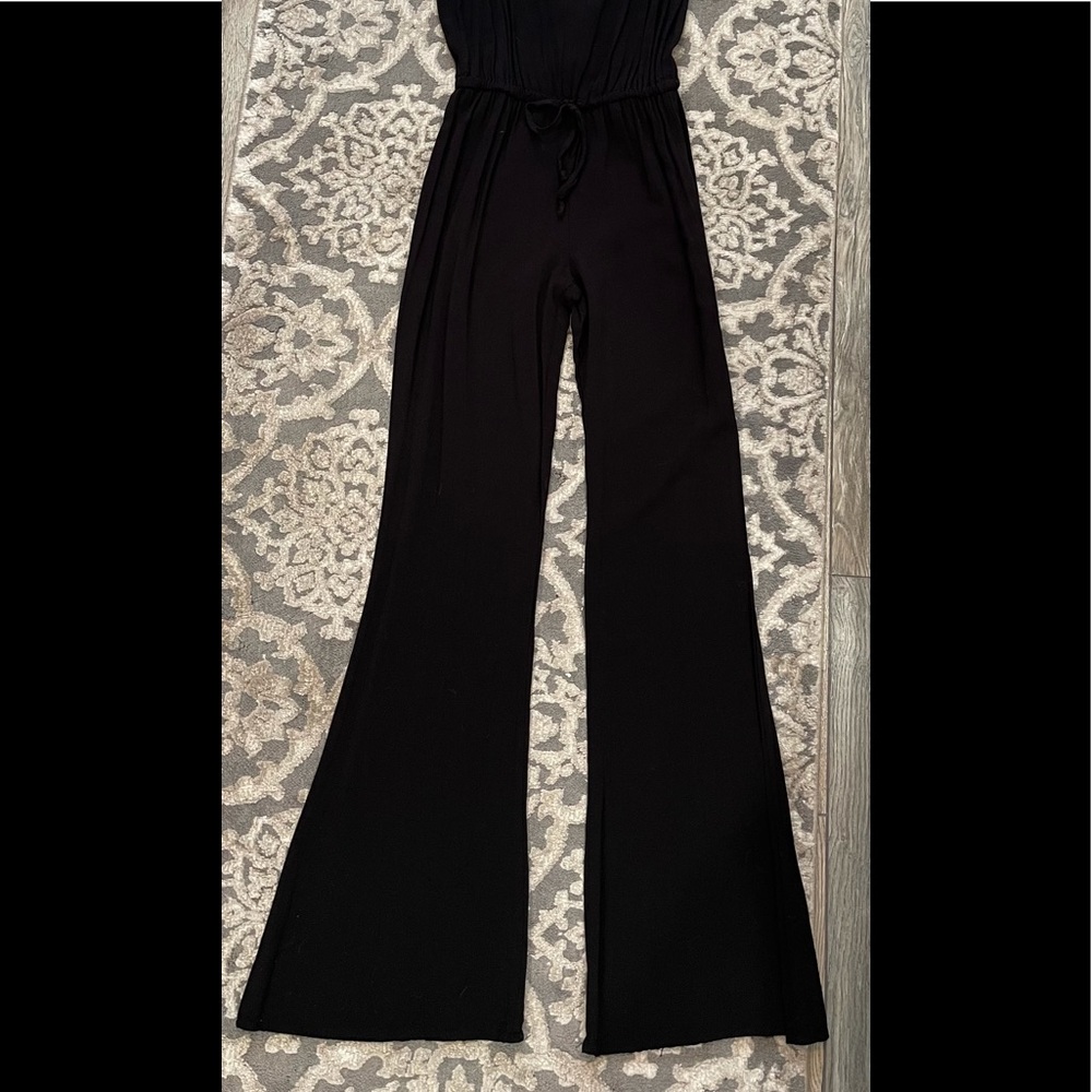Black Rayon flare leg jumpsuit
